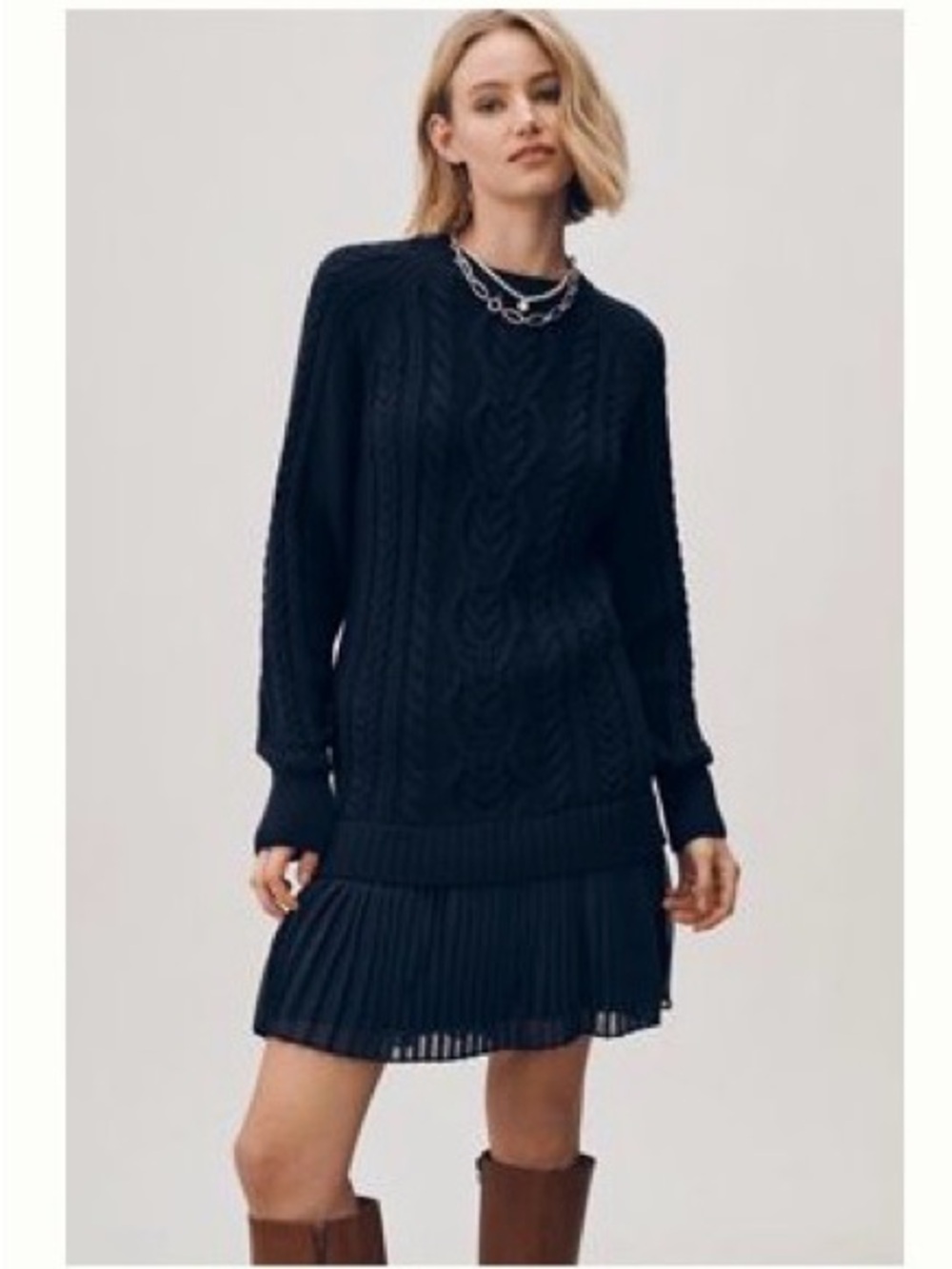 NWT Anthropologie Delphine Twofer Dress, S (fits as M/L), black/navy, orig. $158